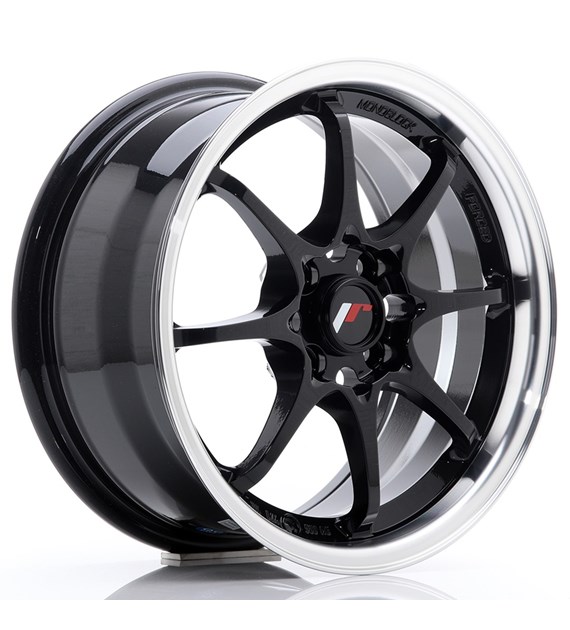 JR Wheels JR5 15x7 ET35 4x100 Gloss Black w/Machined Lip