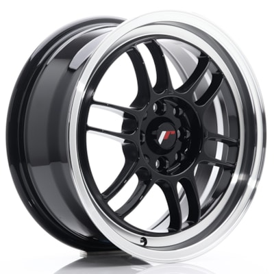 JR Wheels JR7 16x7 ET38 4x100/114 Gloss Black w/ Machined Lip