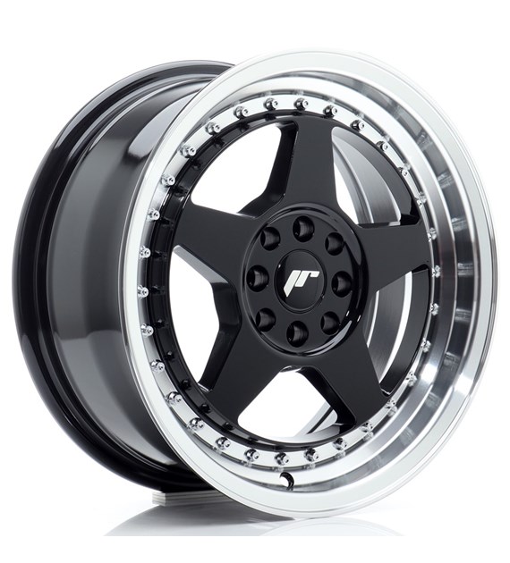 JR Wheels JR6 16x7 ET25 4x100/108 Gloss Black w/Machined Lip