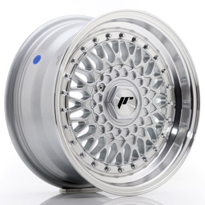 JR Wheels JR9 15x7 ET20 BLANK Silver w/ Machined Lip+Silver Rivets